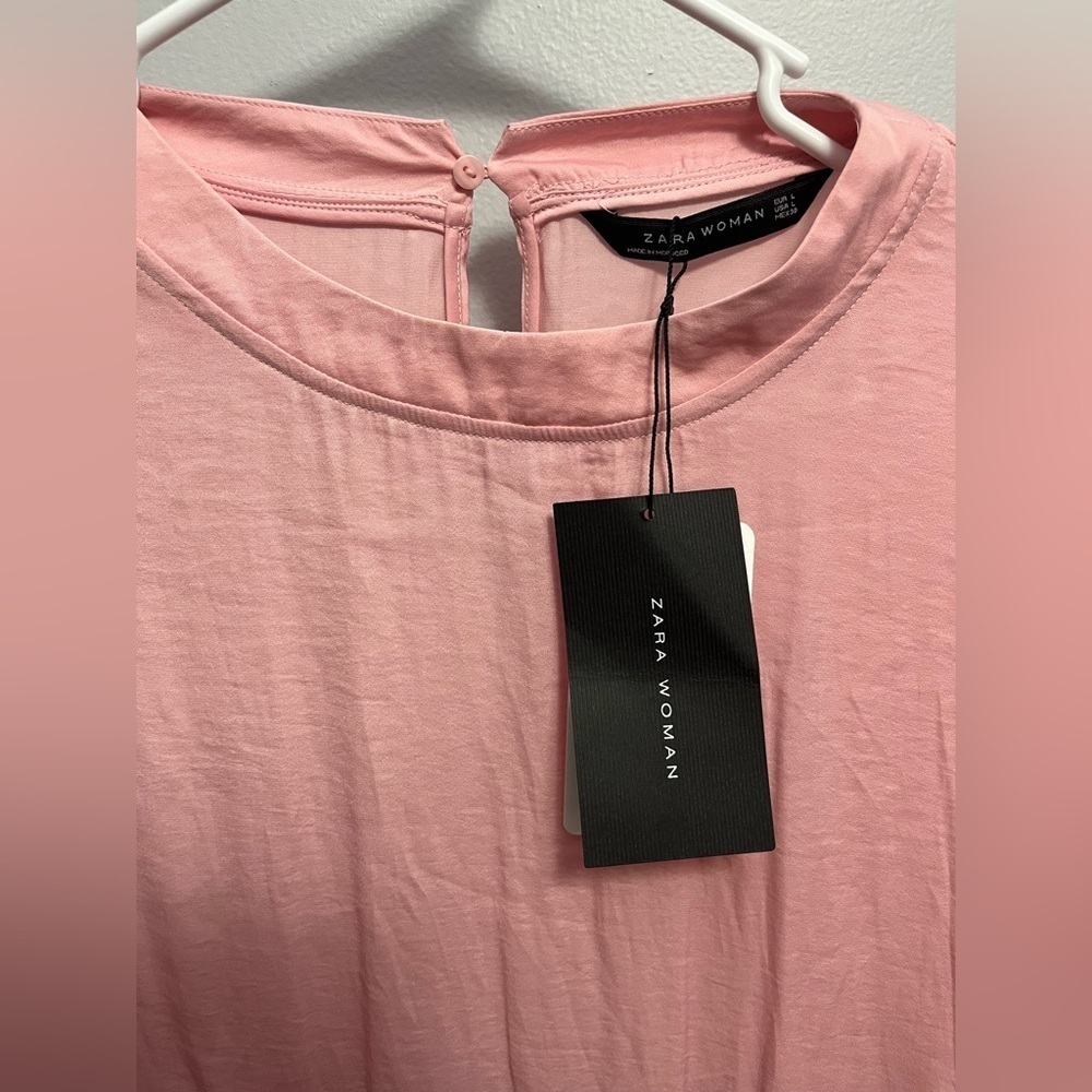 Zara woman’s sz Large Frilled Pink Midi Dress Ruffled Hem Boho NWT - Picture 7 of 15